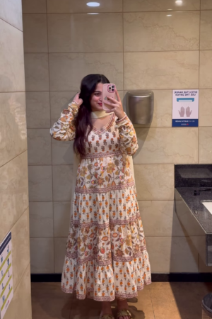 Autumn Blossom: Tiered Kalamkari-Print Anarkali Gown