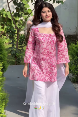 Blush Blossom: Floral Kurti with Palazzo & Dupatta Set