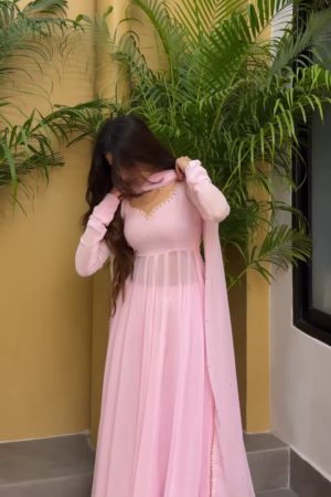Powder Pink Grace: Georgette Anarkali Fusion Gown