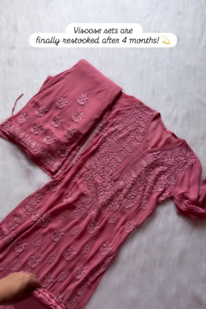 Vintage Onion Pink: Restocked Chikankari Viscose Kurti Set