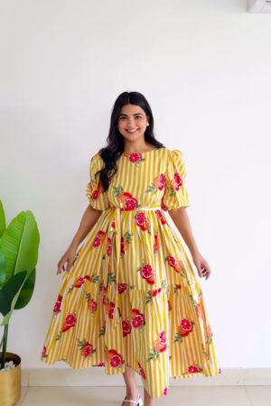 Citrus Sunshine: Tiered Candy-Stripe Midi Dress