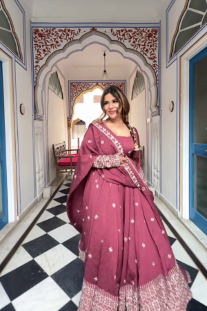 Royal Mauve Rose: Embroidered Georgette Festive Anarkali Gown