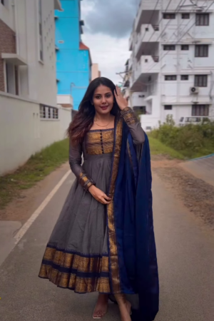 Charcoal Heritage: Mangalagiri Silk-Cotton Anarkali Set