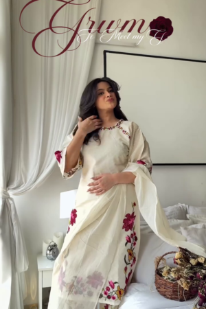 Whimsical Bloom: Embroidered Chanderi Silk Suit Set