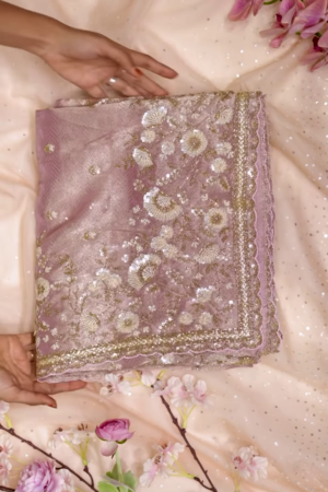 Luxe Bloom Hand-Embroidered Net Dupatta