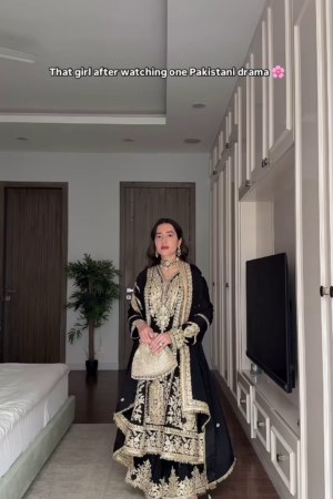 Noir Majesty Hand-Embroidered Anarkali Set