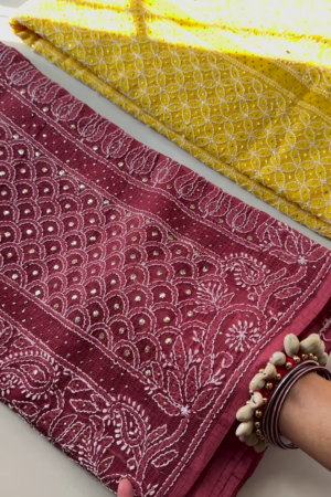 Sunshine Elegance Chikankari Embroidered Fabric