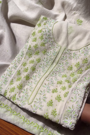 Ivory & Lime Green Hand-Embroidered Kurta Set