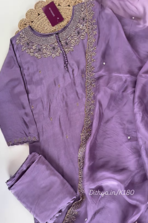 Regal Lavender Embroidered Chanderi Suit Set
