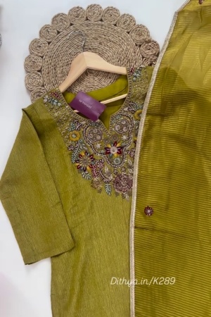 Opulent Olive Green Embroidered Silk Suit Set