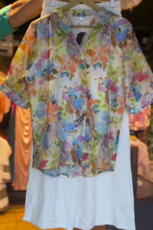 Pastel Floral Co-Ord Set ? Breezy Shirt & White Trousers (2-Piece Set)