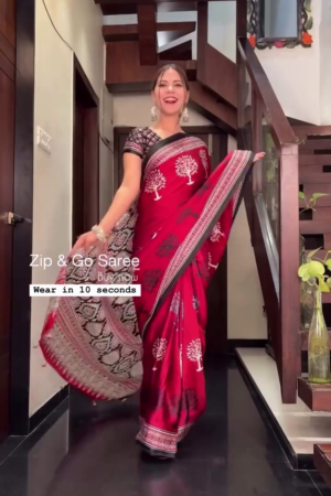 Red & Black Zip & Go Pre-Stitched Saree – Wear in 10 Seconds