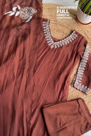 Elegant Brown Full-Length Embroidered Kurta Set – Festive & Casual Wear