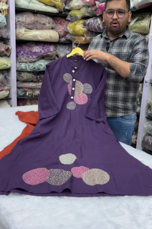 Purple Abstract Embroidered Kurti Trendy A-line Casual Wear