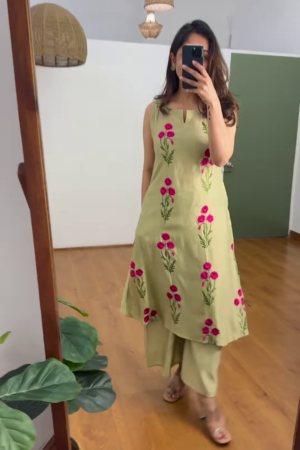 Olive Bloom Embroidered Co-Ord Set  Ethnic Charm with a Modern Twist