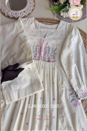 Blush Bloom: Ivory Embroidered Anarkali Set
