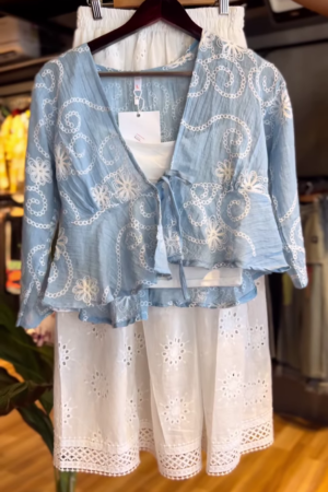 Bluebell Whispers: Boho Eyelet Co-Ord Set