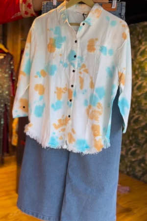 Pastel Tie-Dye Shirt with Denim Culottes  Street Style Co-ord Set