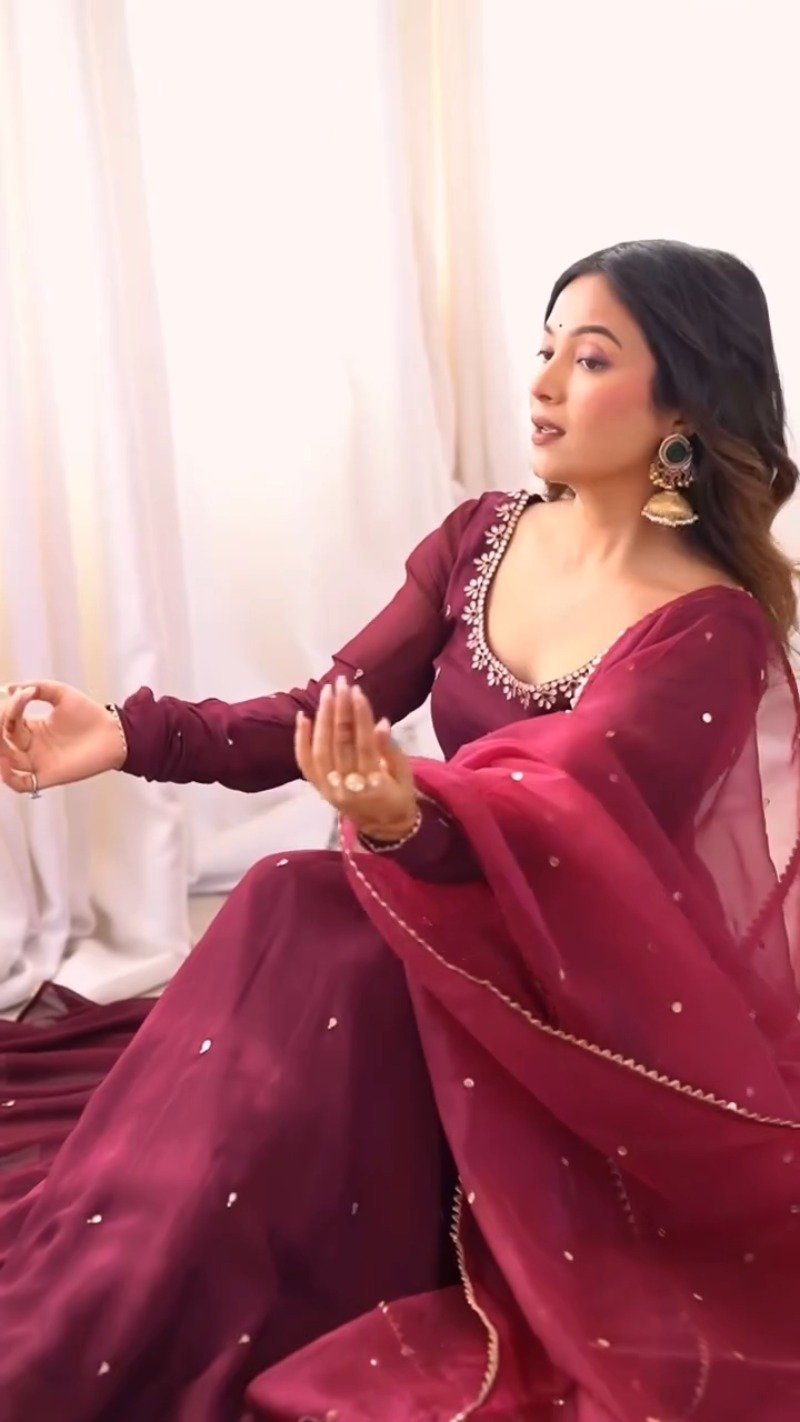 Enchanting Wine Red Embroidered Anarkali Suit Set