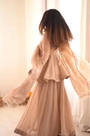 Ethereal Blush Peplum Sharara Set with Scalloped Dupatta