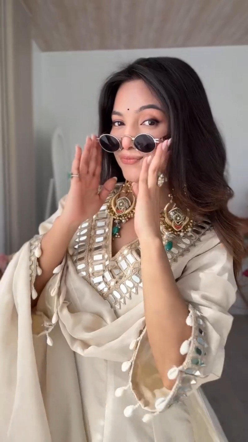 Ethereal Ivory Mirror-Work Peplum Kurta Set - Image 2