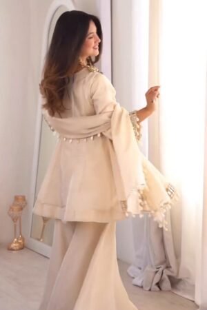 Ethereal Ivory Mirror-Work Peplum Kurta Set