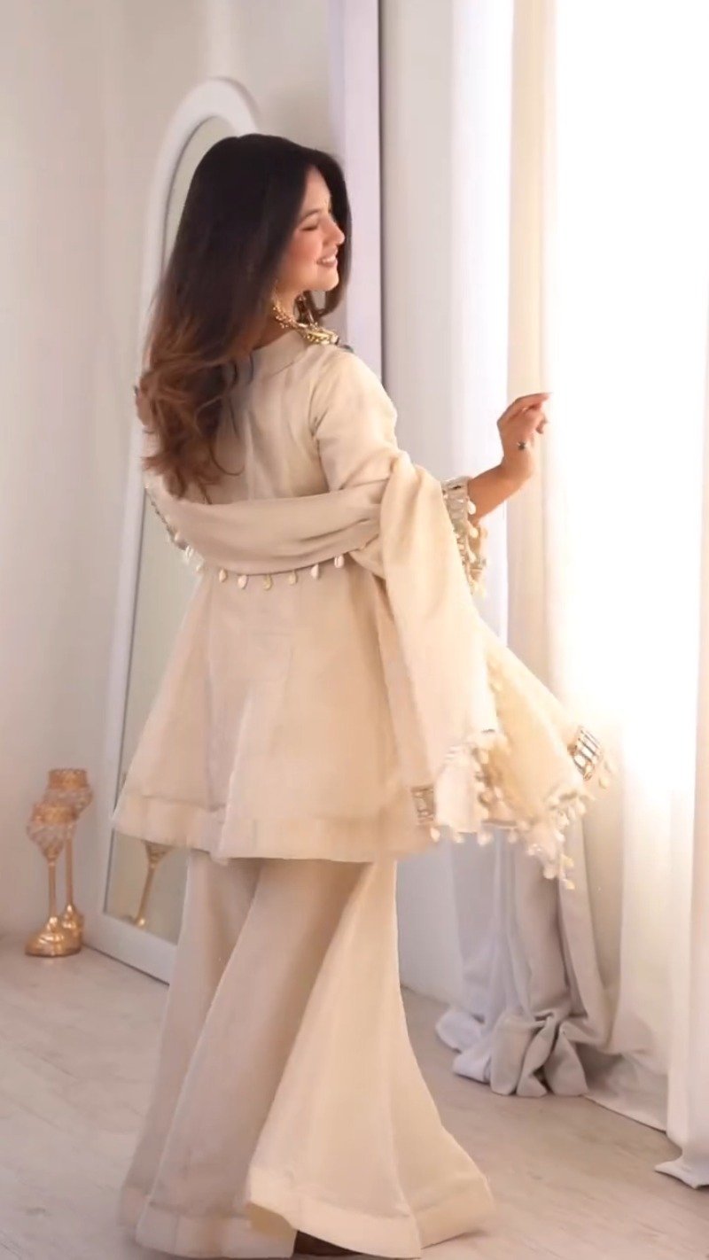 Ethereal Ivory Mirror-Work Peplum Kurta Set