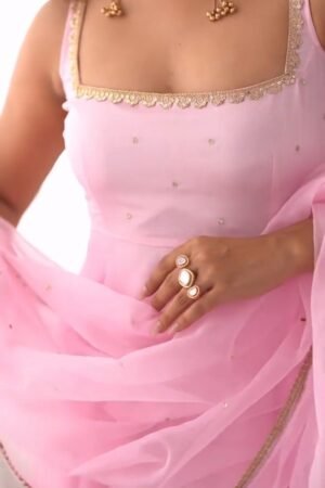 Blush Pink Minimalist Anarkali Kurta Set with Scalloped Dupatta