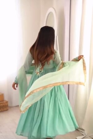 Ethereal Mint Green Embroidered Anarkali Set with Shimmering Dupatta