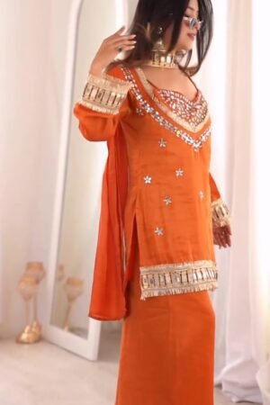 Amber Radiance Mirror-Work Kurta & Sharara Set
