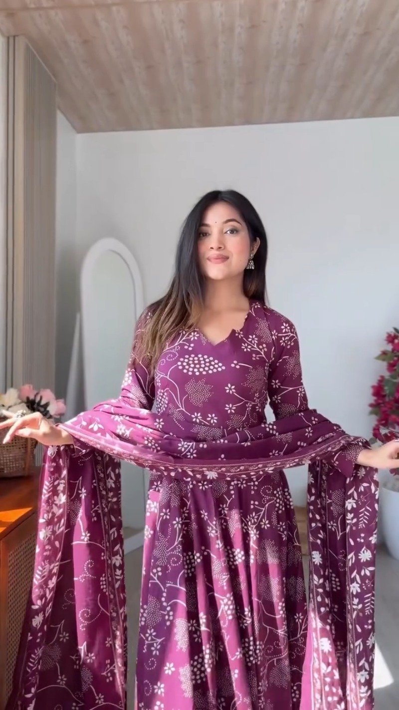 Elegant Floral Print Anarkali Kurta Set with Dupatta β Available in Deep Plum & Midnight Blue - Image 7