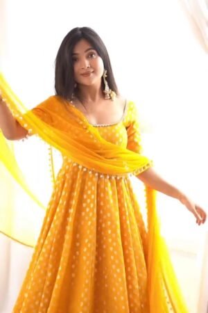 Sun-Kissed Mustard Embroidered Anarkali Kurta Set with Dupatta