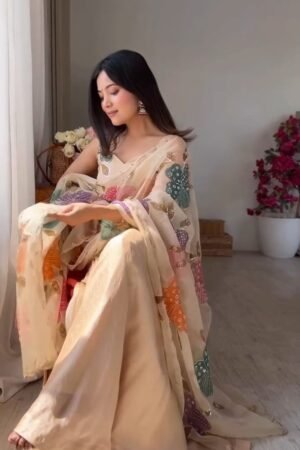 Ethereal Floral Organza Kurta Set with Intricate Sequin Embellishments