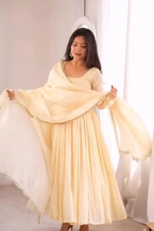 Ethereal Cream Mirror-Work Anarkali Set