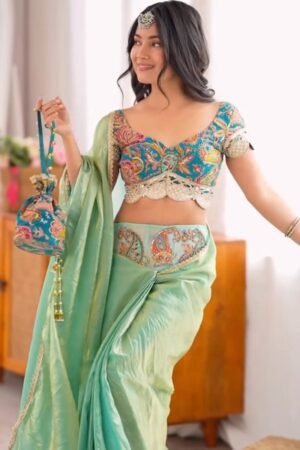 Ethereal Pastel Embroidered Ensemble – Available in Mint Green & Ivory White