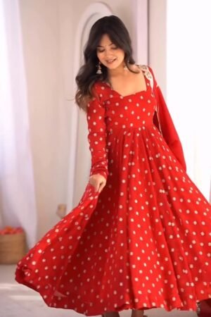 Scarlet Radiance Floral Embellished Anarkali Set