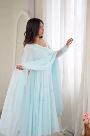 Ethereal Sky Blue Georgette Anarkali Suit Set – A Whisper of Serenity