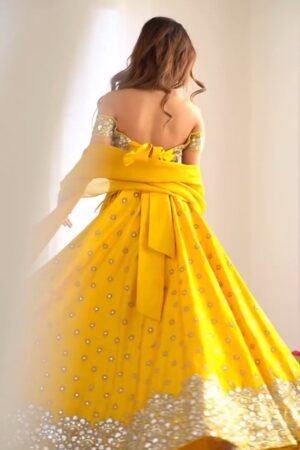 Radiant Sunlight Off-Shoulder Mirror Work Lehenga Set
