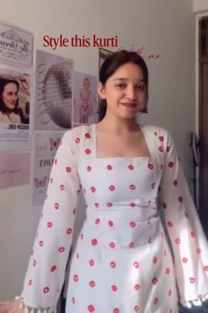 Chic White & Red Polka Dot Tassel Kurta Set