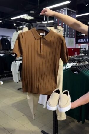 Minimalist Ribbed Polo Shirt & Trouser Set – Available in Earthy Brown & Deep Burgundy