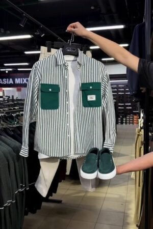 Urban Utility Stripe Shirt & Trouser Set with Matching Slip-ons