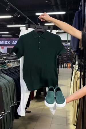 Forest Green Textured Polo & Suede Slip-On Ensemble