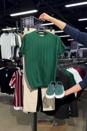 Contemporary Minimalist Knit Top & Trouser Ensemble – Available in Forest Green & Cream