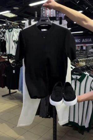 Minimalist Casual Tee & Pant Co-ord Set with Suede Slip-ons – Available in Jet Black & Off-White
