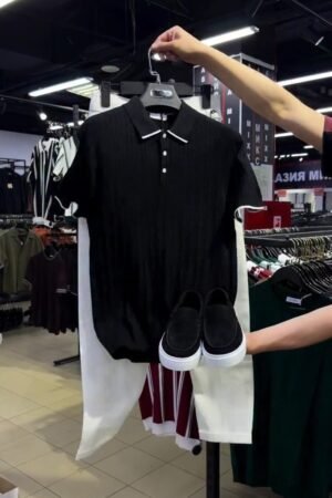 Urban Chic Men's Textured Polo & Trouser Co-ord Set – Available in Black & White