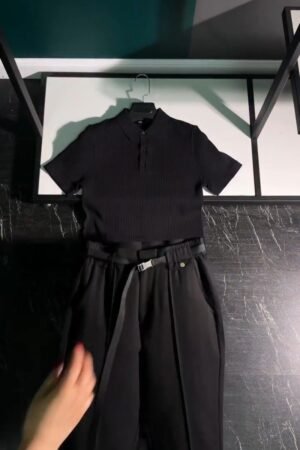 Minimalist Urban Co-ord Set with Ribbed Polo & Utility Trousers