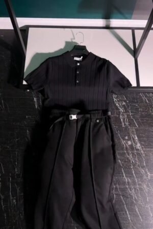 Urban Monochrome Ribbed Polo & Trouser Co-ord Set