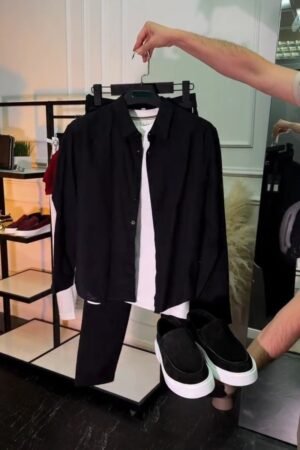 Minimalist Monochromatic Casual Shirt & Trouser Set – Available in Black & White