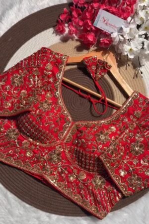 Opulent Hand-Embellished Zardosi Designer Blouse – Available in Red, Purple, Teal & Burnt Orange