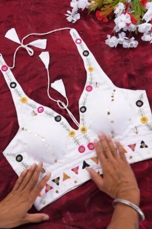 Boho-Chic Mirror Work Halter Neck Crop Top – A Summer Essential